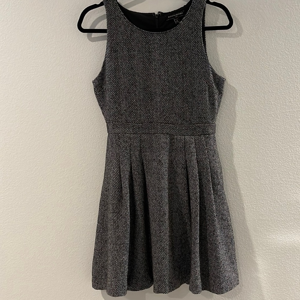 Banana Republic wool blend herringbone tweed skater dress